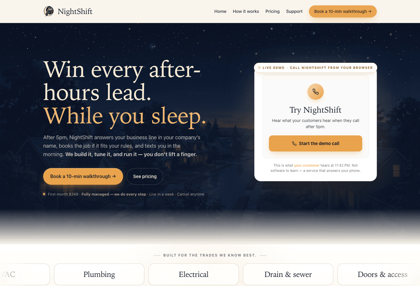 NightShift live website preview